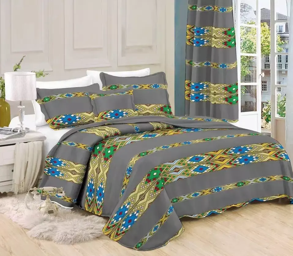 100% Polyester Custom made Ethiopian Eritrean culture saba tilet edition 4pcs designers sheets bedding set king