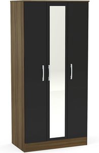 Modern Wooden 3-Door Wardrobe with Mirror - High-<strong>Gloss</strong>, Walnut and <strong>Black</strong> <strong>Bedroom</strong> Storage <strong>Furniture</strong> - Product Image 3