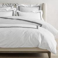 SANHOO Parure de lit de luxe en lin et coton égyptien, qualité hôtelière, 500 fils, draps en pur coton