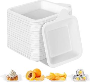 Assiettes carrées jetables en bagasse de canne à sucre biodégradable de 4 pouces pour barbecue et pique-nique en extérieur - Product Image 4