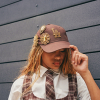 Casquette de baseball marron LA 6 panneaux réglable unisexe style urbain broderie main léopard décoration strass qualité supérieure 100%