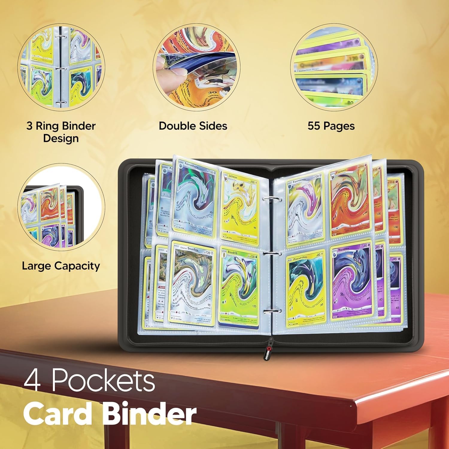 Custom Design 400 Pockets Trading Card Binder PU Leather 4-Pocket Football  Cards Document Ring Binder with Folder Bag Holder| Alibaba.com