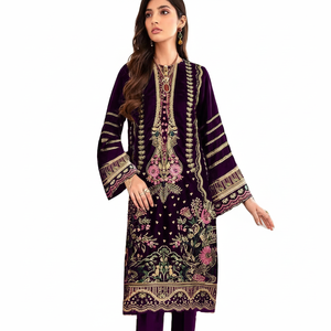 Traje de Salwar de secuencia de bordado de terciopelo suave de último diseñador de Fabzone - Product Image 1