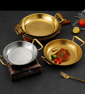 Petit cuiseur de nouilles instantanées en acier inoxydable doré de style coréen avec poêle à frire sèche sukiyaki antiadhésive commerciale à deux oreilles - Product Image 2