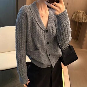 Cardigan en tricot torsadé pour femme, kaki, coupe ample, pull pour le printemps et l'automne, tailles S M L XL XXL - Product Image 3
