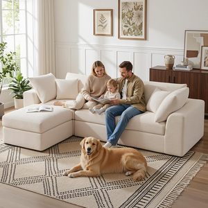Canapé modulaire carré <span class=keywords><strong>convertible</strong></span> 106 pouces, style nuage moderne, avec ottoman mobile, <span class=keywords><strong>beige</strong></span> blanc, pour salon et école - Product Image 2