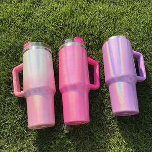 Gobelet isotherme 40 oz avec poignée, sans BPA, meilleur rapport qualité-prix, effet scintillant irisé blanc, violet, rose, vert, ombré, sublimation - Product Image 3