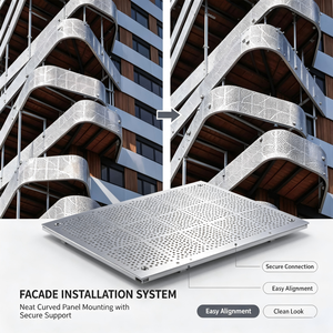 Système de façade en aluminium perforé courbé, panneau de revêtement décoratif, mur-rideau extérieur pour bâtiments commerciaux - Product Image 2
