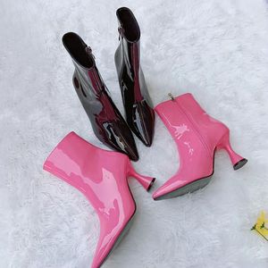 Moda europea americana a punta pelle Color caramella Overshoot stivali medi sottili tacchi alti Pop stivali da donna - Product Image 4