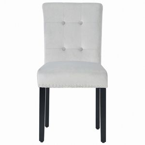 Silla de comedor de terciopelo con capitoné y adornos de tachuelas, patas negras, asiento tapizado para comedor en casa - Product Image 1