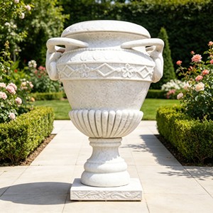 Support à fleurs en pierre sculptée avec tête d'animal de style européen classique, grande jardinière extérieure personnalisée pour hôtels, clubs, parcs et projets d'aménagement - Product Image 4