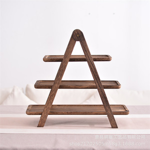 Wooden Three Tier Tray Solid Wood Fruit Cake Display Rack Rustic Storage <b>Shelf</b> - Product Image 2