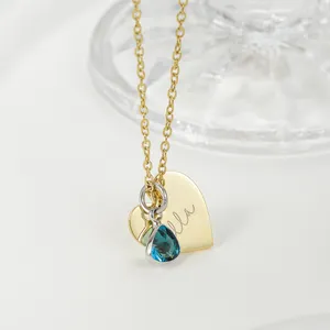 Wholesale Of New Products Stainless Steel Engraved Heart Pendant Birthstone Necklace