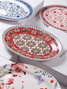 Assiette de service ovale en céramique de 14 pouces à motifs floraux variés, nouveau design, pour la maison, les hôtels, le service et la décoration de table - Product Image 3