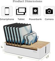 Station de charge en bambou de 11 pouces Organisateur de quai en bois à un niveau pour plusieurs appareils peu encombrants pour le salon