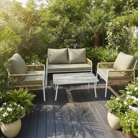 PE rattan commercial outdoor sofa set wholesale with thick cushions