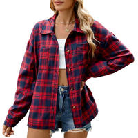 Camisa de Franela a Cuadros Holgada Informal para Mujer, Manga Larga con Botones, Varios Colores Disponibles, Ropa al por Mayor