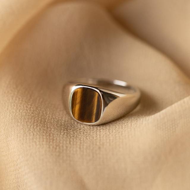 Men Ring Custom Signet Chunky Vintage Statement Ring 925 Sterling Silver Tiger's Eye Ring Fashion Jewelry Rings for Men