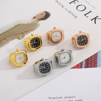 Montre à quartz carrée minimaliste, montre à porter sur le doigt fonctionnelle en temps réel, cadran 5 couleurs, boîtier plaqué 3 couches, bracelet élastique en acier inoxydable