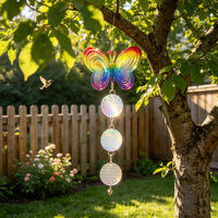 Disques réfléchissants anti-oiseaux suspendus en forme de papillon avec clochette, dissuasif pour oiseaux à énergie éolienne pour vergers, arbres, jardins et cours