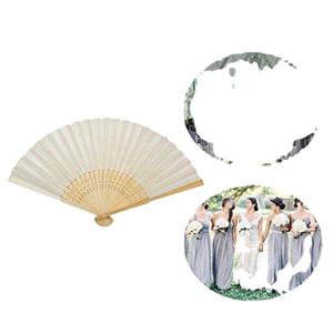 Abanico de Mano Plegable de Bambú y Tela Color Blanco Marfil con Bolsa de Organza, Recuerdo de Boda, Regalo Artesanal para Invitados - Product Image 1