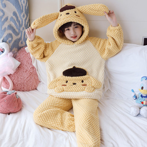 Nuovo <span class=keywords><strong>pigiama</strong></span> <span class=keywords><strong>invernale</strong></span> per bambini in pile di corallo da ragazza con cappuccio elastico in vita cartone animato traspirante e caldo vestito da casa - Product Image 1