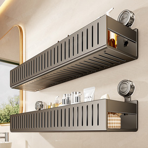 Bathroom Storage Rack Suction Mounted Double Layer Rectangular Durable Wall Mount For Sink Area - Product Image 1