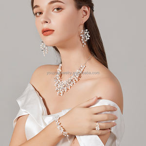 Moda tatlısu inci fantezi gelin bilezik aksesuarları balo kristal küpe kadınlar düğün Wedding seti - Product Image 4
