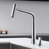 Robinet de cuisine à un trou en laiton de style allemand monté sur le pont chaud et froid avec deux modes de rotation et extractible