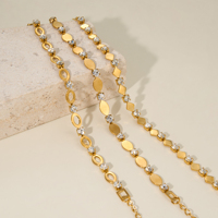 NUEVA PULSERA BOHO ELEGANTE Y DE MODA CON DISCO OVALADO DE CIRCONITA PRINCESSA, BAÑADA EN ORO DE 18K, DE ACERO INOXIDABLE, JOYERÍA PARA DAMA, Dazan HOT