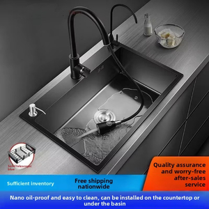 Lavello da <span class=keywords><strong>Cucina</strong></span> Minimalista in Acciaio Inox 304 Rinforzato con Rivestimento Nano Diamantato Nero, Design a Vasca Singola Grande per Casa Moderna/Ristorante - Product Image 4