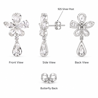 KAVNAR Boucles d'Oreilles Pendantes Fleur Goutte CZ Personnalisées, Laiton Plaqué Or Blanc avec Tige Argent 925 Fabricant Bijoux
