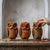 Sculpture d'hibou en résine sculptée à la main rétro, ensemble de 3 pièces, décoration de table de style campagnard, ornement peint à la main