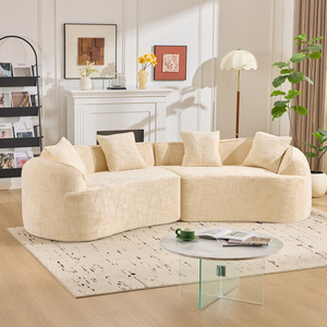 Sofá Seccional de Tres Plazas con Esquinas Curvas de Estilo Nórdico Minimalista, Tapicería Textil Ecológica y Agradable al Tacto - Product Image 2
