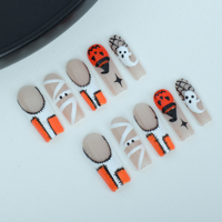 Faux ongles à presser faits à la main, vente en gros d'usine, haute qualité, réutilisables, forme cercueil longueur moyenne, styles Halloween peints à la main