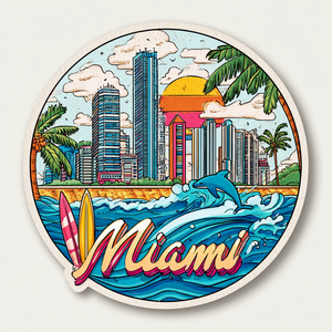 Aimant de réfrigérateur 3D personnalisé, souvenir de voyage de Miami Beach, paysage pittoresque avec style campagnard aux États-Unis - Product Image 3