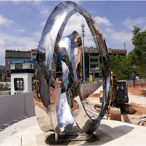 Escultura Circular de Espejo de Acero Inoxidable para Exteriores, Arte Geométrico Abstracto Moderno, Decoración Artesanal de Metal para Montar en el Suelo - Product Image 1