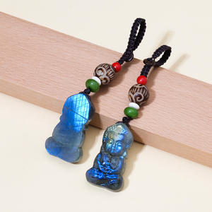 Porte-clés Bébé Bouddha en <span class=keywords><strong>Labradorite</strong></span> Naturelle en Gros, Artisanat de Sculpture sur Cristal Fait Main, Ornement en Pierre de Guérison - Product Image 6