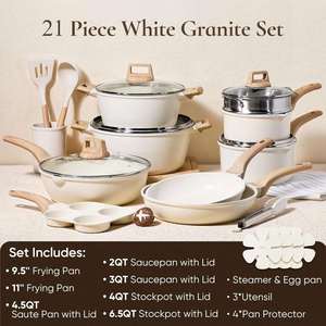 <b>Pots</b> and Pans Set, Nonstick Cookware Sets, White Granite <b>Induction</b> Cookware Non Stick Cooking Set W/Frying Pans & Saucepans - Product Image 2