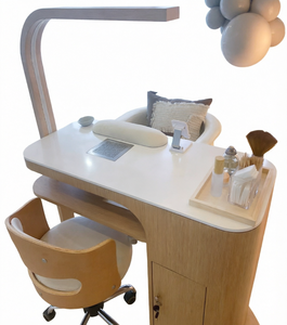 Table à ongles moderne en marbre et bois, station de manucure, mobilier de salon avec lampe et rangement pour bar à ongles - Product Image 1