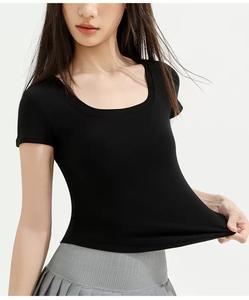 Para <span class=keywords><strong>Amazon</strong></span> European American Y2K, <span class=keywords><strong>Camiseta</strong></span> ajustada de verano para <span class=keywords><strong>mujer</strong></span>, <span class=keywords><strong>cuello</strong></span> cuadrado, manga corta, informal, tejido con rosca BM - Product Image 4