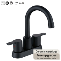 Robinet de lavabo de salle de bain Health UPC 4 pouces, mélangeur moderne à col de cygne, robinets d'eau en acier noir, 2 poignées, 2 trous pour salle de bain