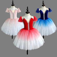Robe longue de ballerine pour filles, costume de danse Giselle pour enfants, jupe tutu rouge romantique pour spectacle de danse du cygne
