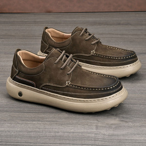 Chaussures bateau en cuir pour hommes, bout rond, lacets, semelle antidérapante en caoutchouc, semelle intermédiaire en EVA, chaussures décontractées toutes saisons - Product Image 3