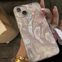 Coque de téléphone antichoc souple en TPU avec pendentif grande ouverture brodé de papillons et de fleurs de dessin animé pour 17 Pro Max/16/15/14