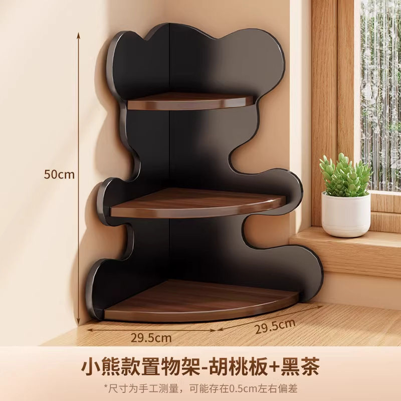 Bear Design - Corner Shelf [Black Tea Stand, Walnut Color Shelf]