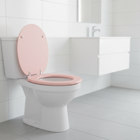 Couvre-siège de toilette rond à fermeture douce en MDF de couleur rose personnalisée avec charnières en alliage de zinc pour salle de bain