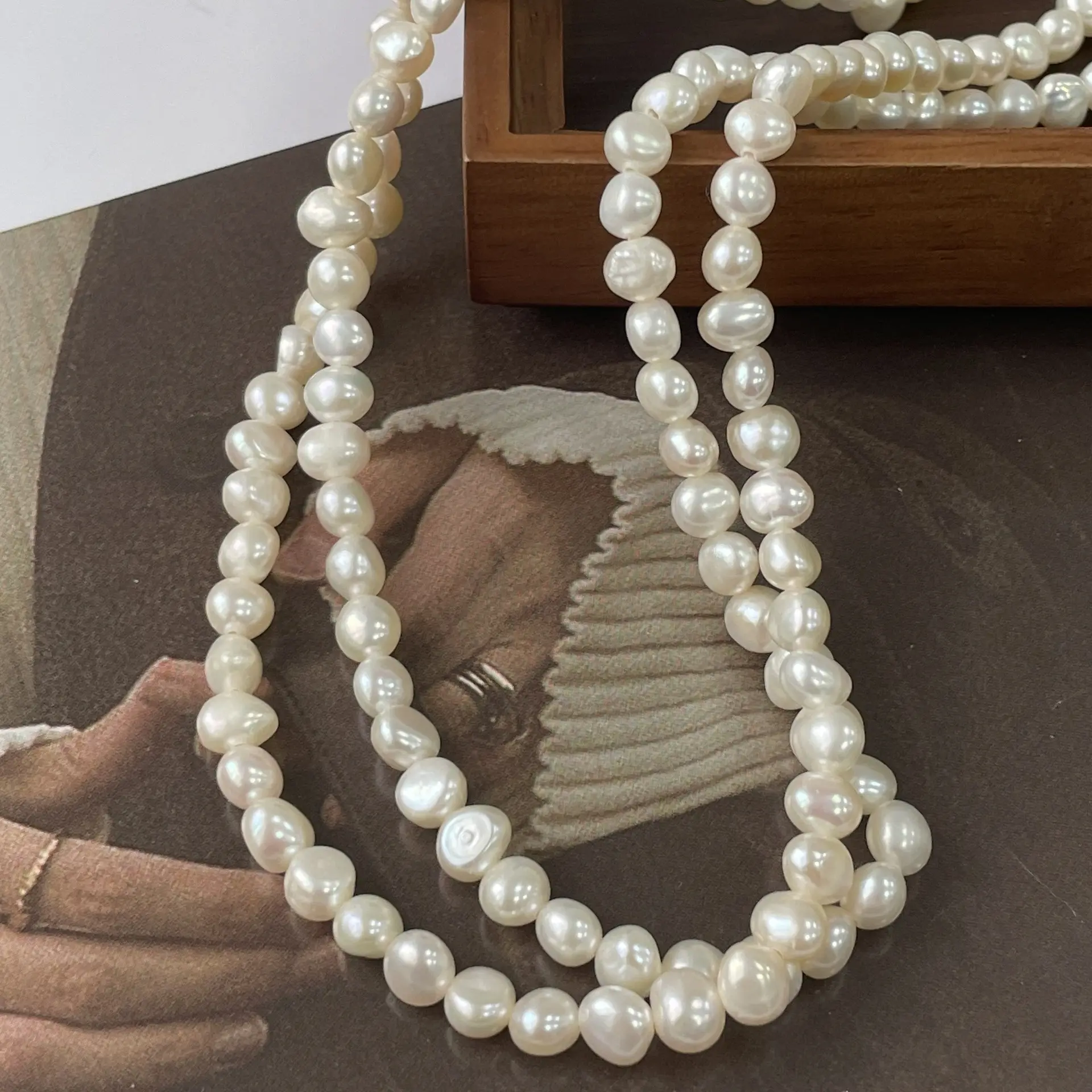 S925 Silber Barock Naturperlen-Halsband Barock Frischwasser-Perlen-Halsband Halskette für Damen Mode Schmuck
