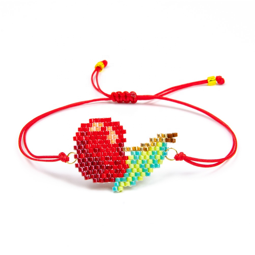 Pulseiras Miyuki Artesanais com Charme de Cereja Vermelha Lancui