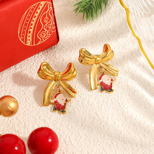ต่างหูรูปต้นคริสต์มาส ชุบทอง สแตนเลสสตีล จี้รูปโบว์ ของขวัญวันหยุด เครื่องประดับ EH12125 - Product Image 3